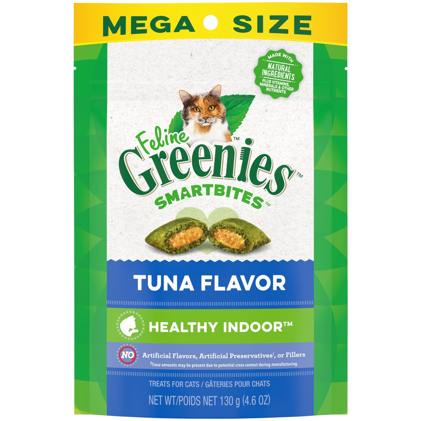 FELINE GREENIES SMARTBITES HEALTHY INDOOR Natural Treats for Cats Tuna Flavor 4.6 oz. Pouch