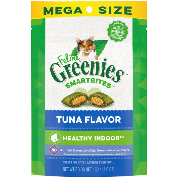 FELINE GREENIES SMARTBITES HEALTHY INDOOR Natural Treats for Cats  Tuna Flavor  4.6 oz. Pouch
