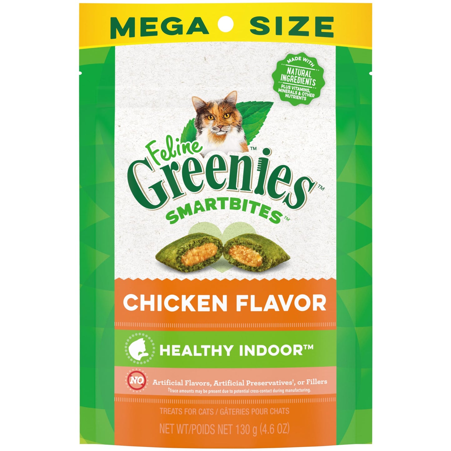 FELINE GREENIES SMARTBITES HEALTHY INDOOR Natural Treats for Cats Chicken Flavor 4.6 oz. Pouch