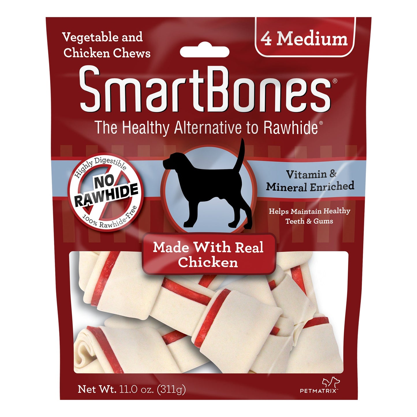 SmartBones Medium Chews With Real Chicken 4 Count Rawhide-FreeChews For Dogs