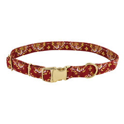 Coastal Accent Metallic Adjustable Dog Collar, Royal Burgundy Crowns, Small/Medium - 5/8