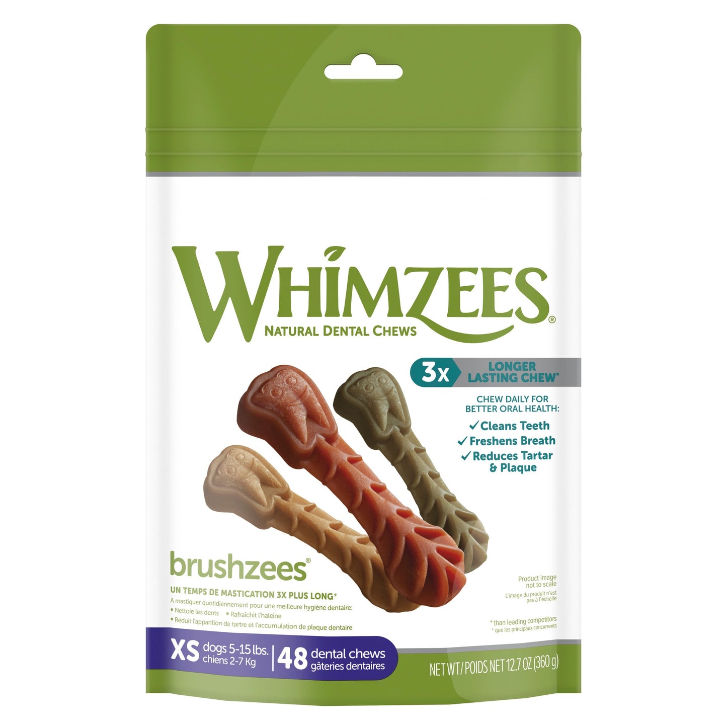 WHIMZEES Natural Grain Free Daily Dental Long Lasting Dog Treats Brushzees Extra Small Bag of 48