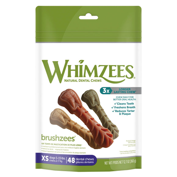 WHIMZEES Natural Grain Free Daily Dental Long Lasting Dog Treats  Brushzees  Extra Small  Bag of 48