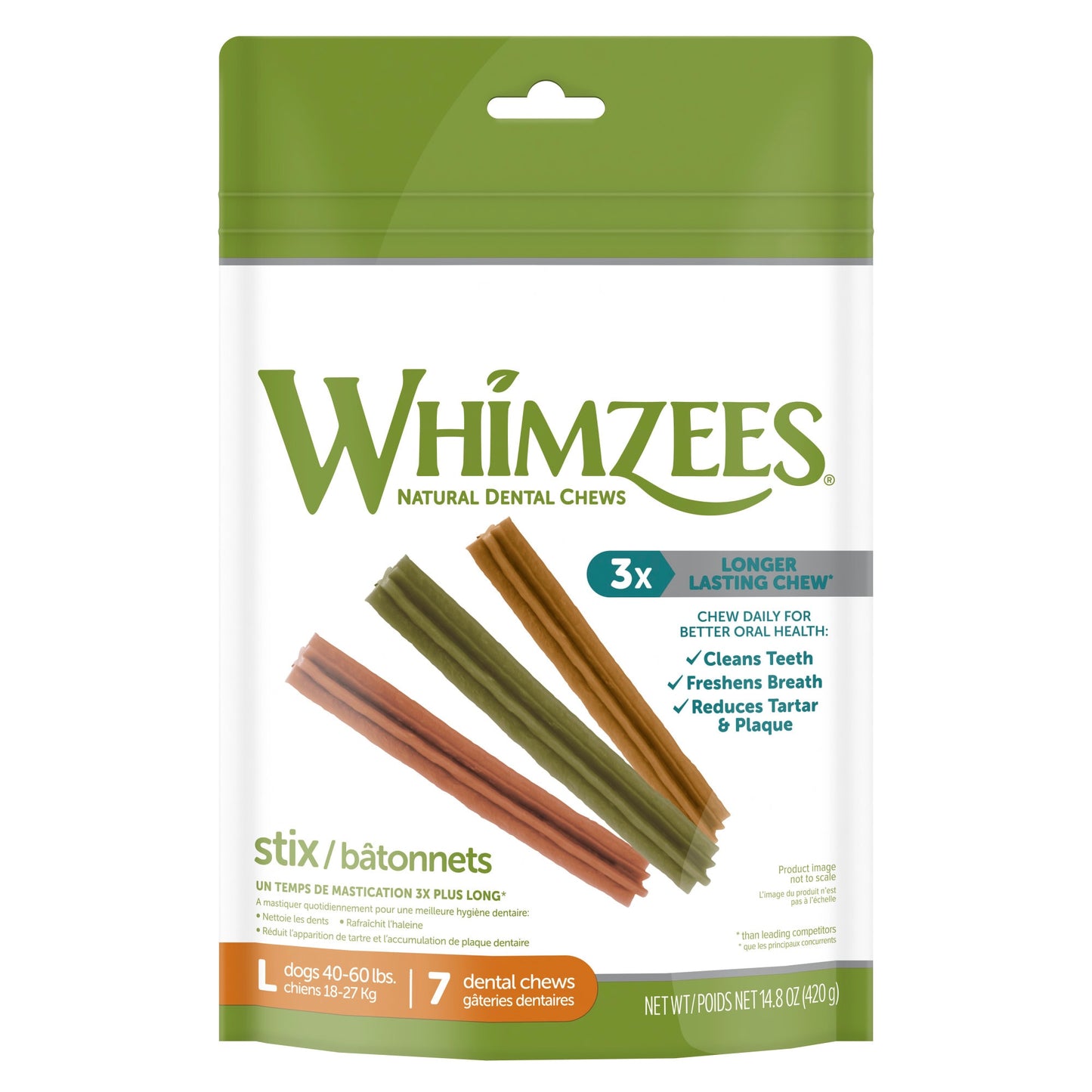 WHIMZEES Natural Grain Free Daily Dental Long Lasting Dog Treats Stix Large Bag of 7