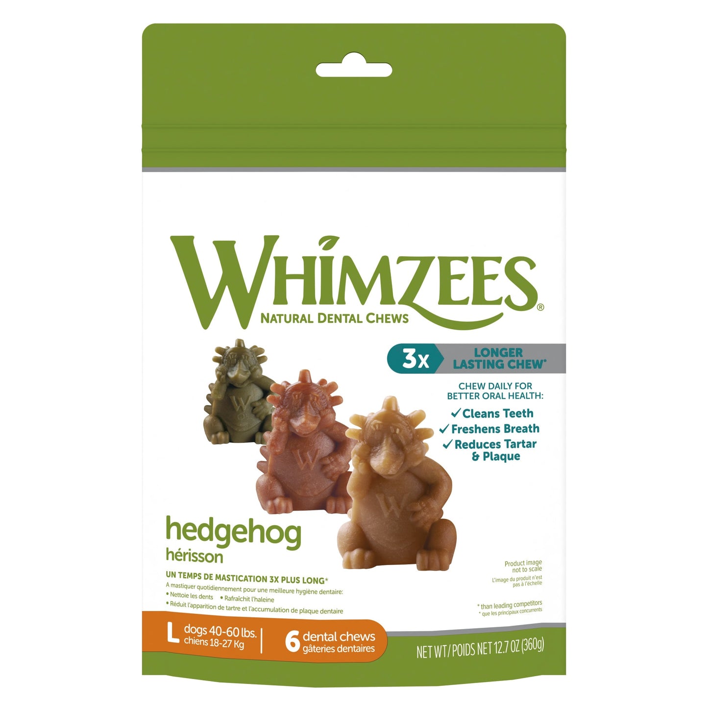 WHIMZEES Natural Grain Free Daily Dental Long Lasting Dog Treats Hedgehog Large Bag of 6