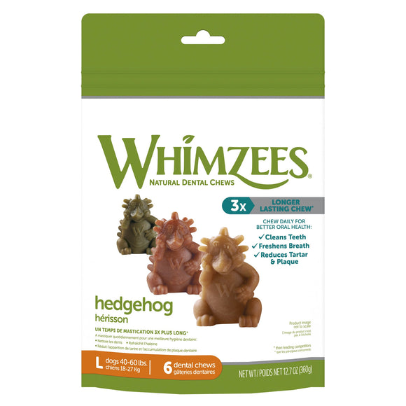 WHIMZEES Natural Grain Free Daily Dental Long Lasting Dog Treats  Hedgehog  Large  Bag of 6