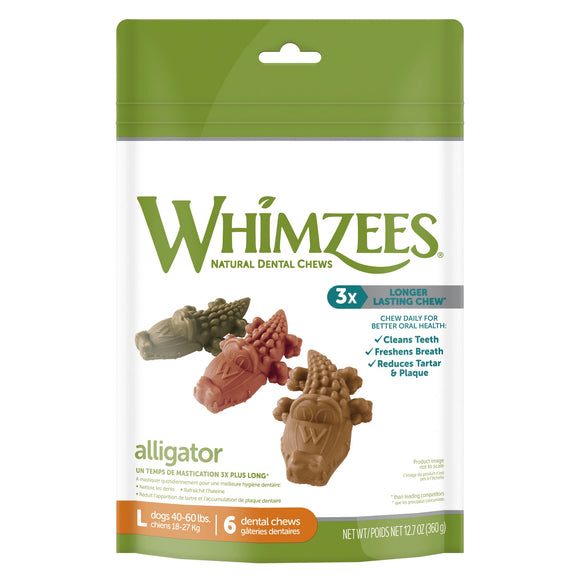WHIMZEES Natural Grain Free Daily Dental Long Lasting Dog Treats  Alligator  Large  Bag of 6
