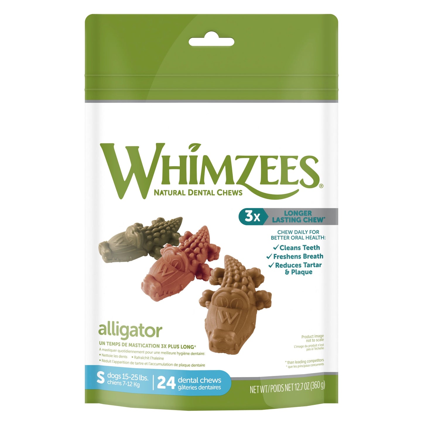 WHIMZEES Natural Grain Free Daily Dental Long Lasting Dog Treats Alligator Small Bag of 24