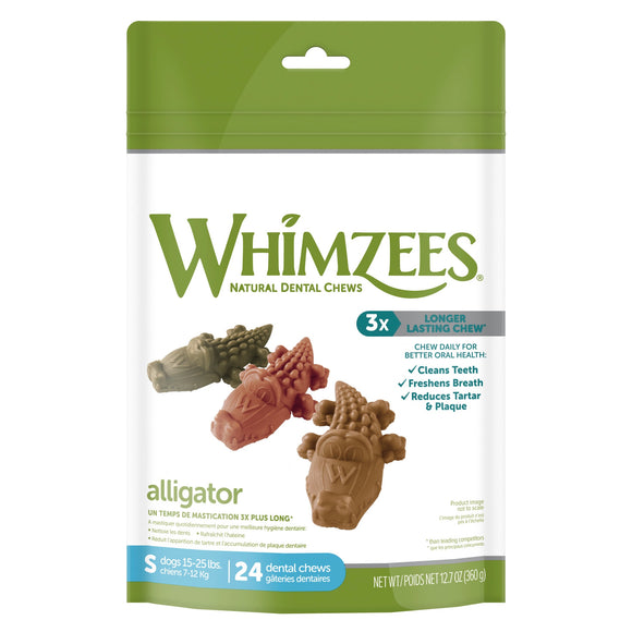 WHIMZEES Natural Grain Free Daily Dental Long Lasting Dog Treats  Alligator  Small  Bag of 24