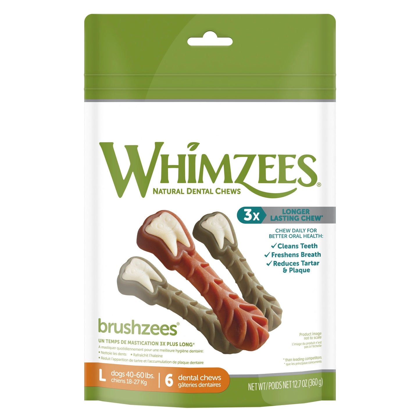 WHIMZEES Natural Grain Free Daily Dental Long Lasting Dog Treats Brushzees Large Bag of 6