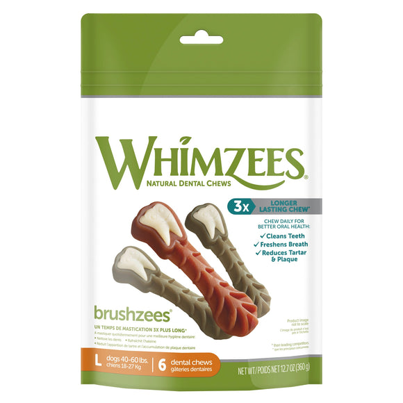 WHIMZEES Natural Grain Free Daily Dental Long Lasting Dog Treats  Brushzees  Large  Bag of 6