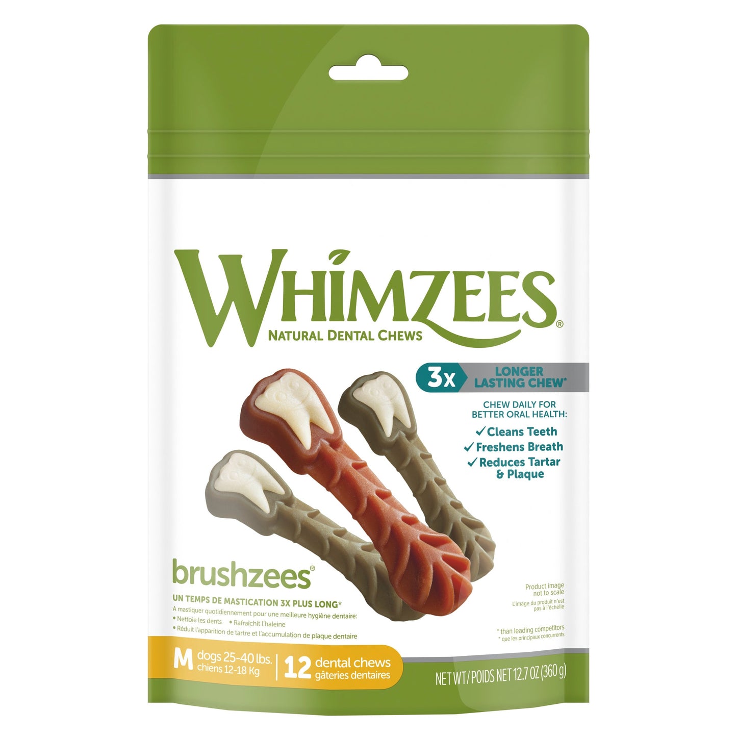 WHIMZEES Natural Grain Free Daily Dental Long Lasting Dog Treats Brushzees Medium Bag of 12