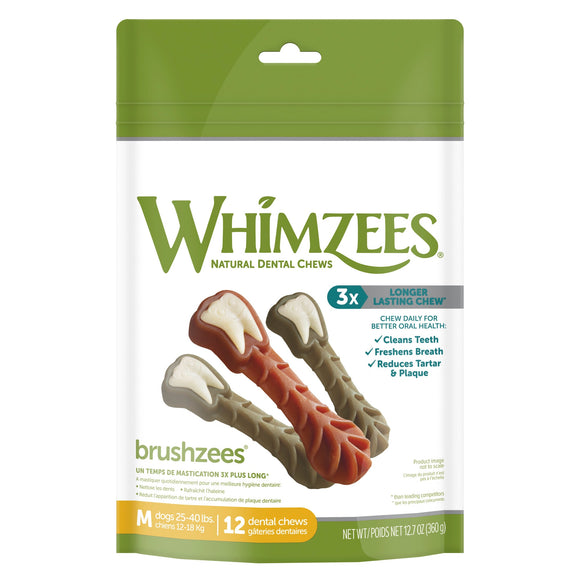WHIMZEES Natural Grain Free Daily Dental Long Lasting Dog Treats  Brushzees  Medium  Bag of 12