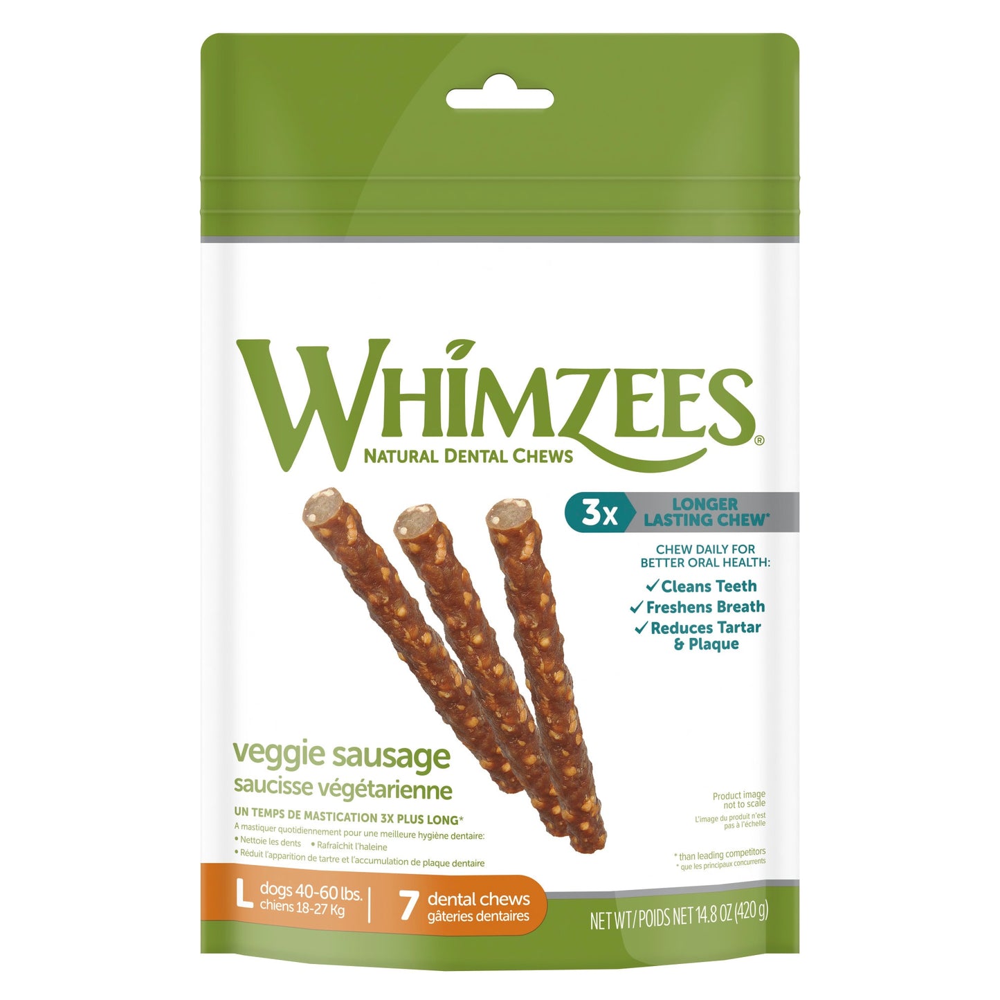 WHIMZEES Natural Grain Free Daily Dental Long Lasting Dog Treats Veggie Sausage Large Bag of 7