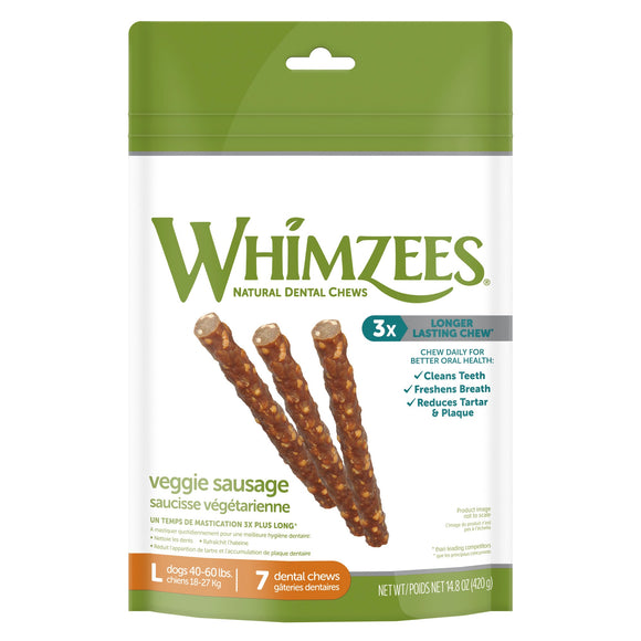 WHIMZEES Natural Grain Free Daily Dental Long Lasting Dog Treats  Veggie Sausage  Large  Bag of 7