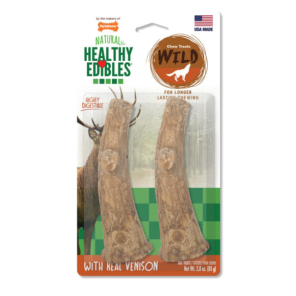 Nylabone Healthy Edibles WILD Antler Natural Long Lasting Venison Flavor Dog Chew Treats 2 count Medium - Up to 35 lbs.