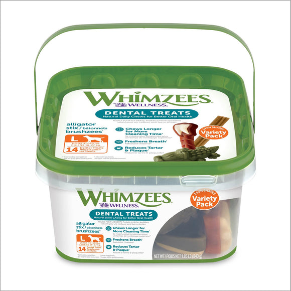 WHIMZEES Natural Grain Free Daily Dental Long Lasting Dog Treats  Variety Box  Large  14 Count