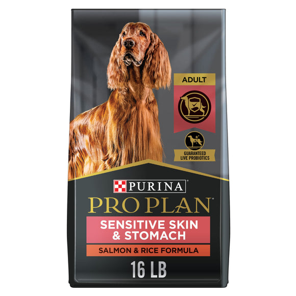 Purina Pro Plan Sensitive Skin and Stomach Dog Food With Probiotics for Dogs  Salmon & Rice Formula  16 lb. Bag