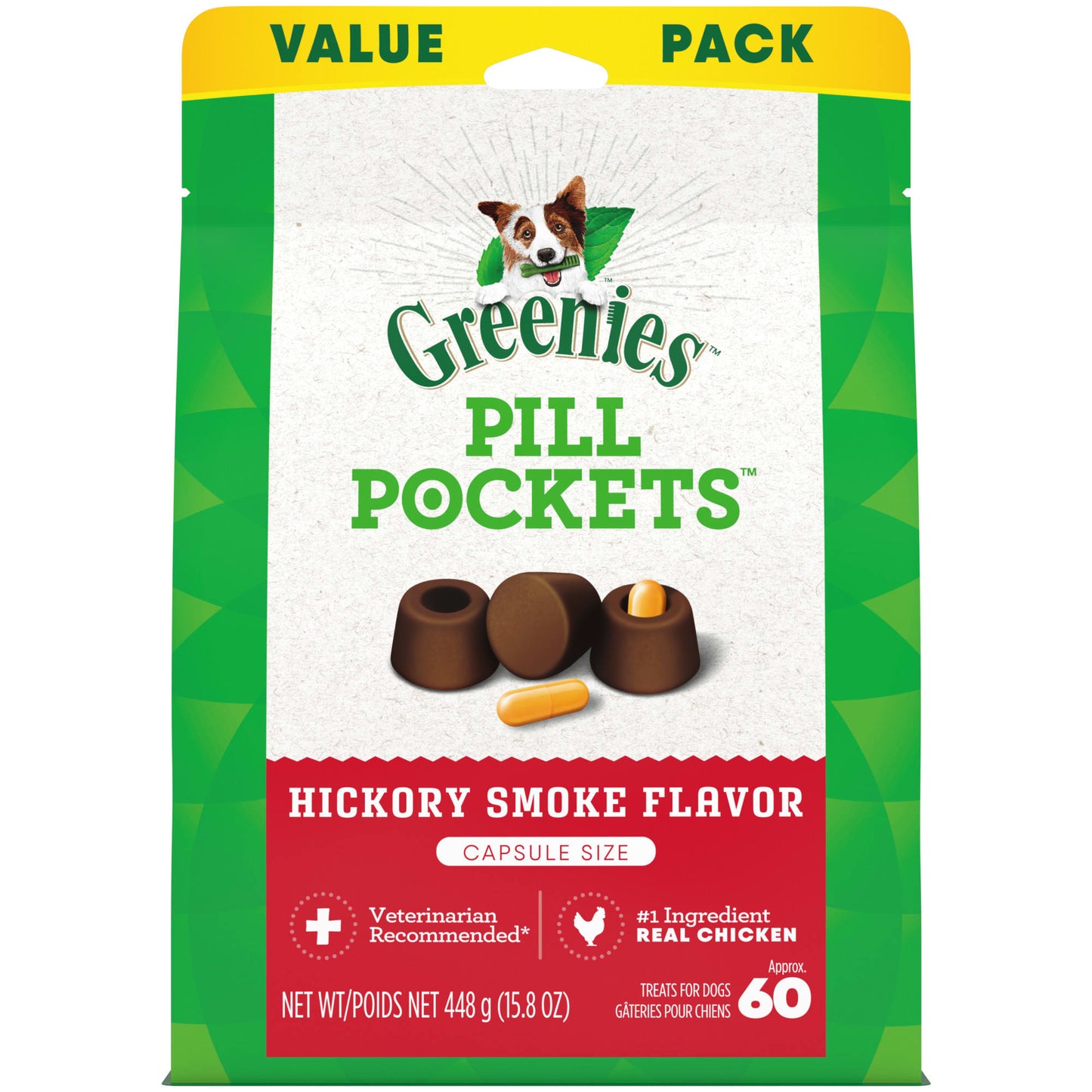 GREENIES PILL POCKETS Hickory Smoke Flavor Capsule-Size Natural Soft Treats for Dogs 15.8 oz Pouch