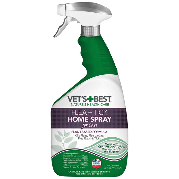 Vet s Best Flea and Tick Home Spray for Cats  Flea Treatment for Cats and Home  Flea Killer with Certified Natural Oils  32 Ounces