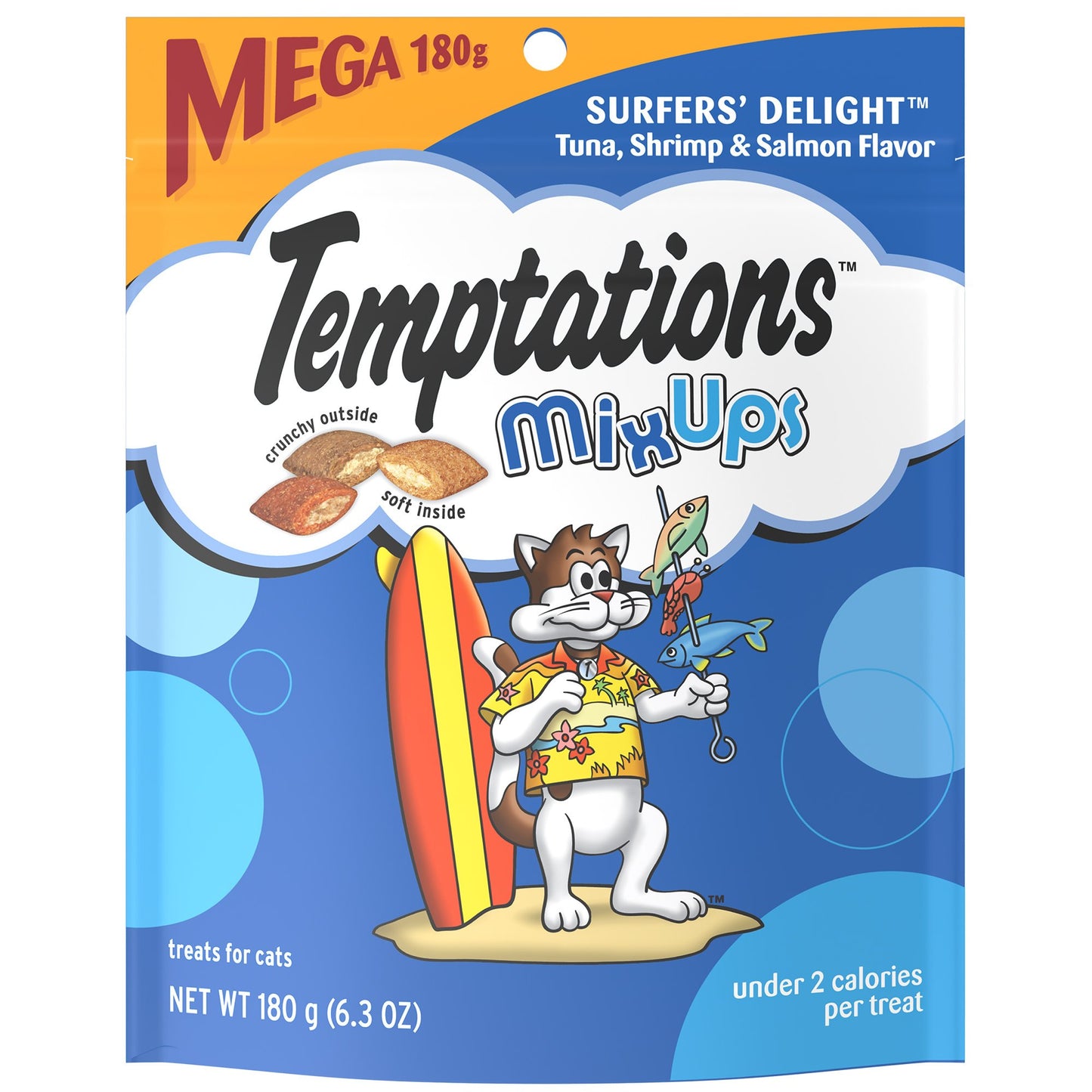 TEMPTATIONS MIXUPS Crunchy and Soft Cat Treats Surfers Delight Flavor 6.3 oz. Pouch