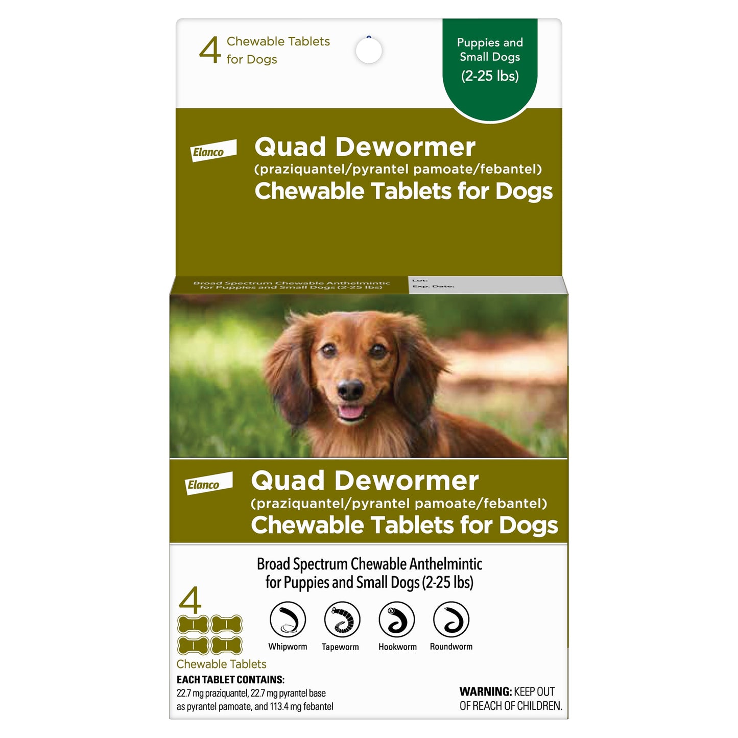 Bayer Chewable Quad Dewormer for Small Dogs 2-25 lbs 4 Chewable Tablets