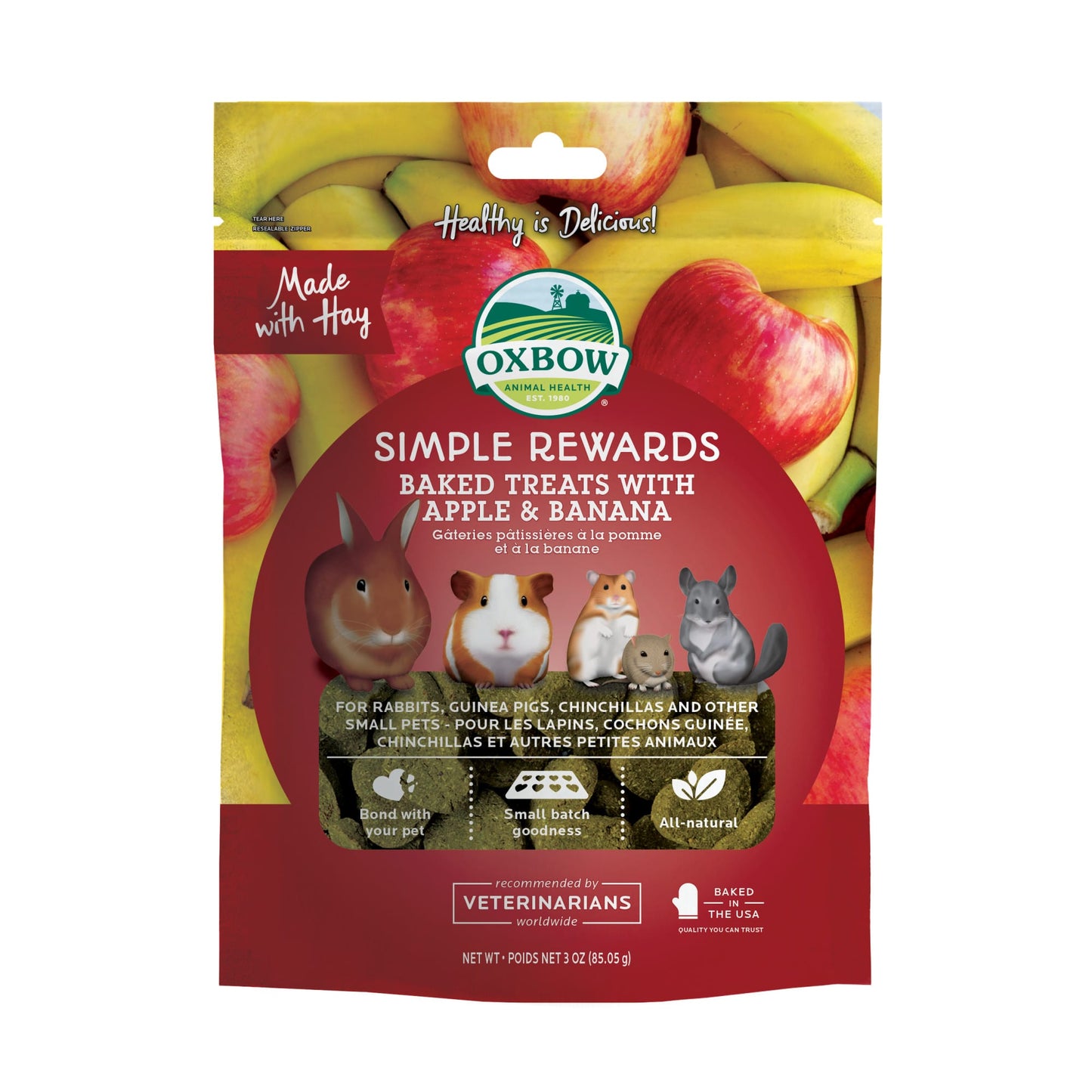 Oxbow Pet Products Simple Rewards Baked with Apple & Banana Small Animal Treats 2 oz.
