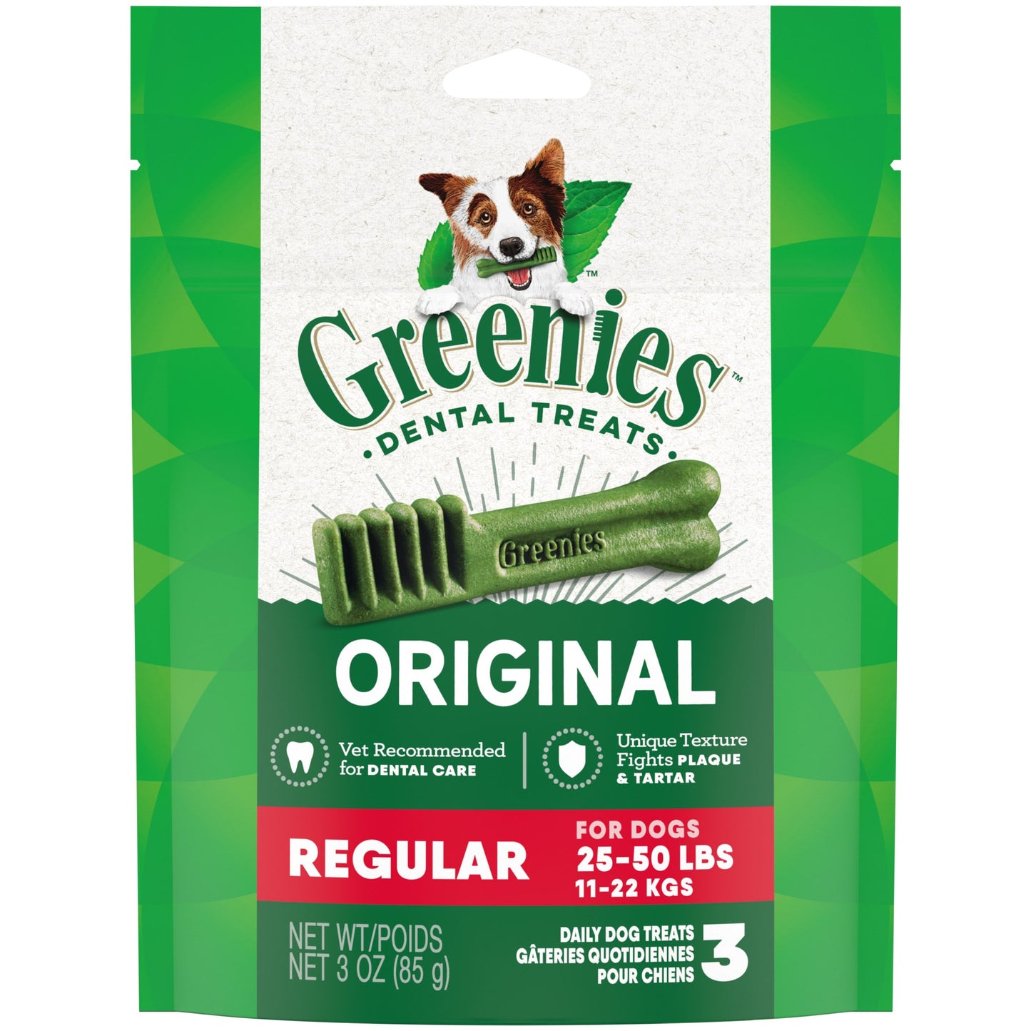 GREENIES Original Regular Natural Dog Dental Treats 3 oz. Pack (3 Treats)