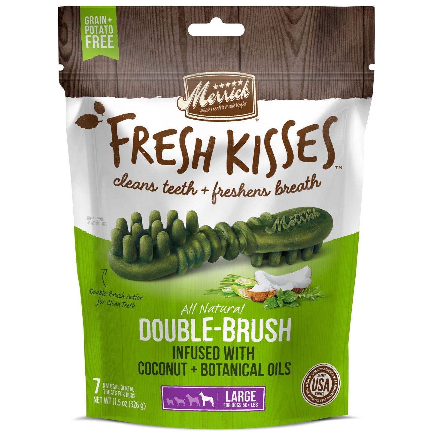 Merrick Fresh Kisses Dog Dental Treats Coconut Plus Botanical Oils Recipe Dog Treats for Large Breeds Over 50 Lbs - 7 ct. Bag