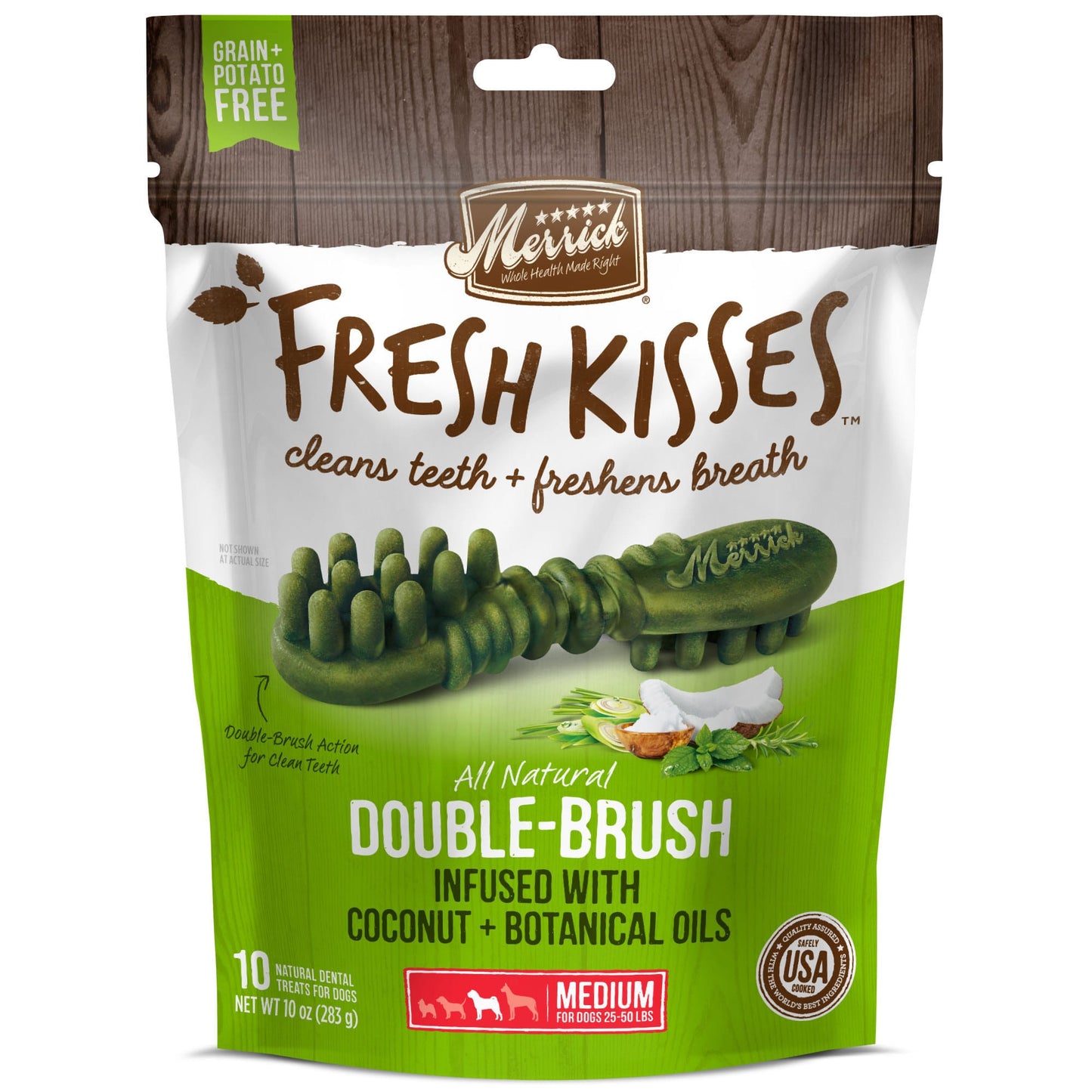 Merrick Fresh Kisses Dog Dental Treats Coconut Plus Botanical Oils Recipe Dog Treats for Medium Breeds 25-50 Lbs - 10 ct. Bag