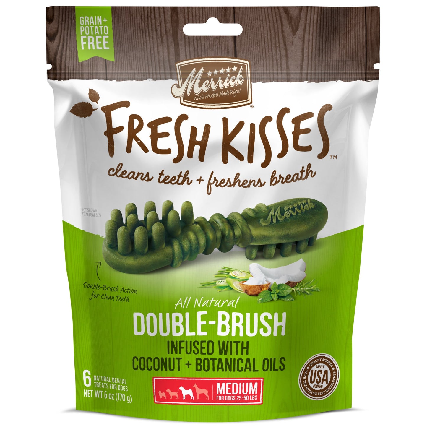 Merrick Fresh Kisses Grain-Free Coconut Oil & Botanicals Medium Brush Dental Dog Treats 6 Ct