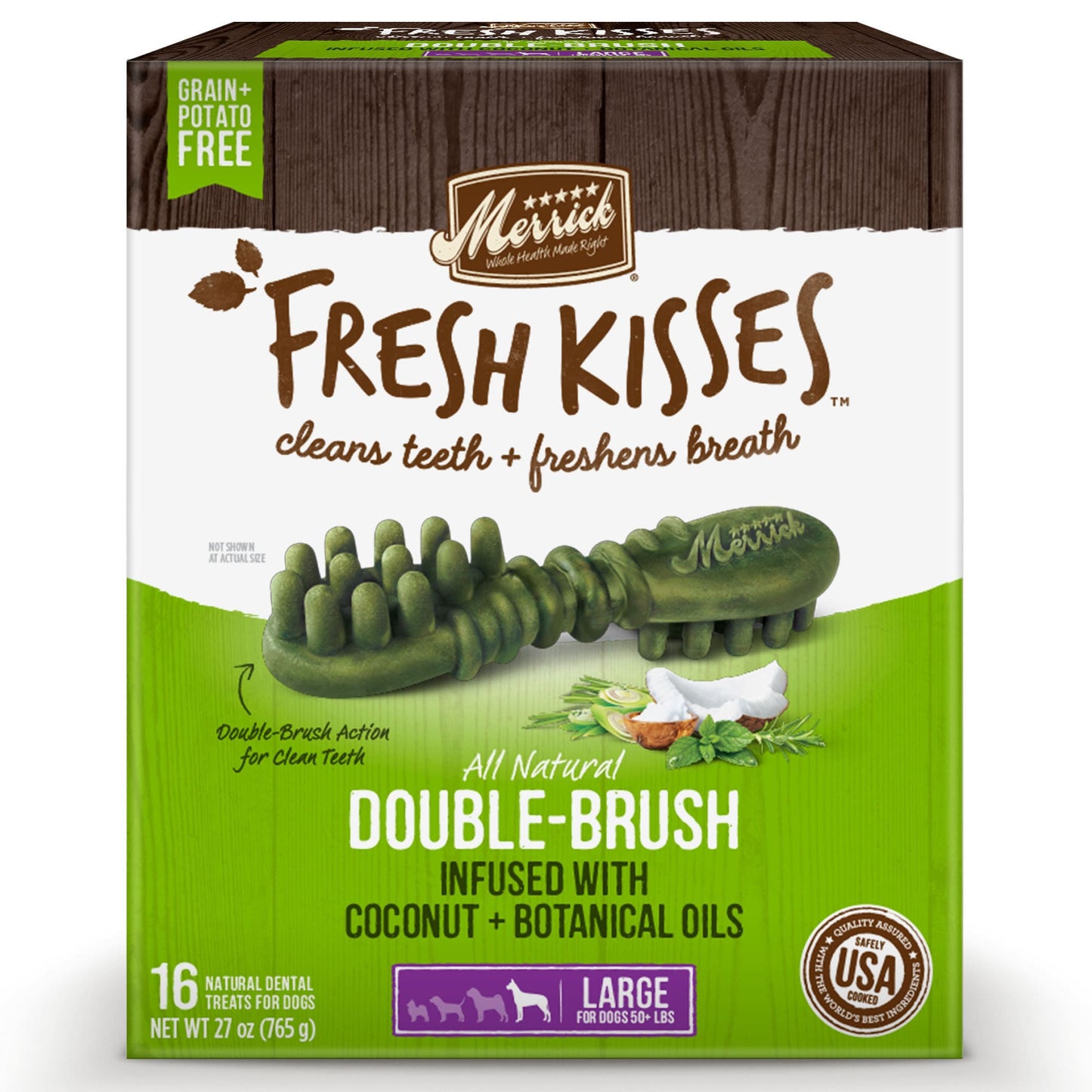 Merrick Fresh Kisses Dog Dental Treats Coconut Plus Botanical Oils Recipe Dog Treats for Large Breeds Over 50 Lbs - 16 ct. Box