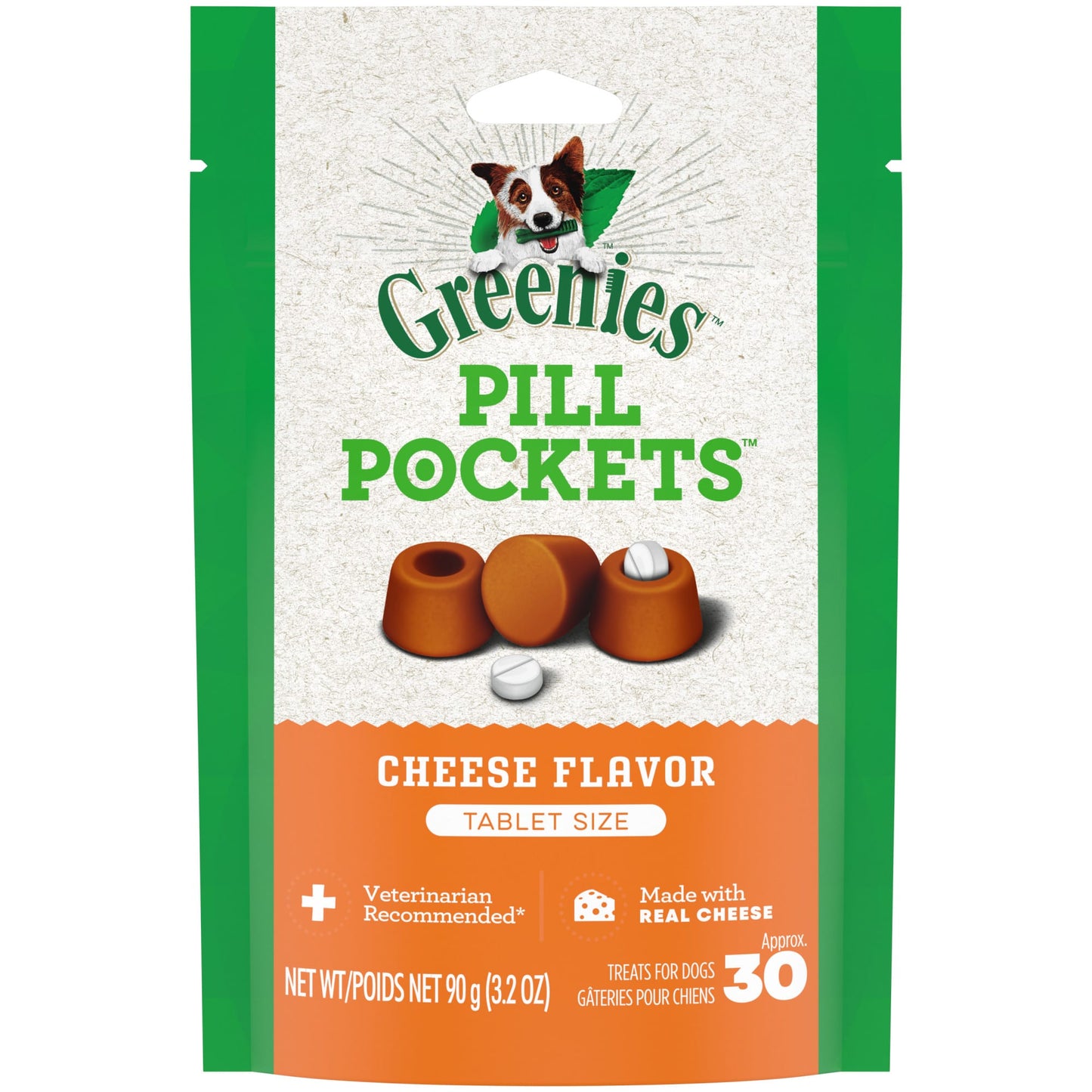 GREENIES PILL POCKETS for Dogs Tablet Size Natural Soft Dog Treats Cheese Flavor 3.2 oz. Pack (30 Treats)