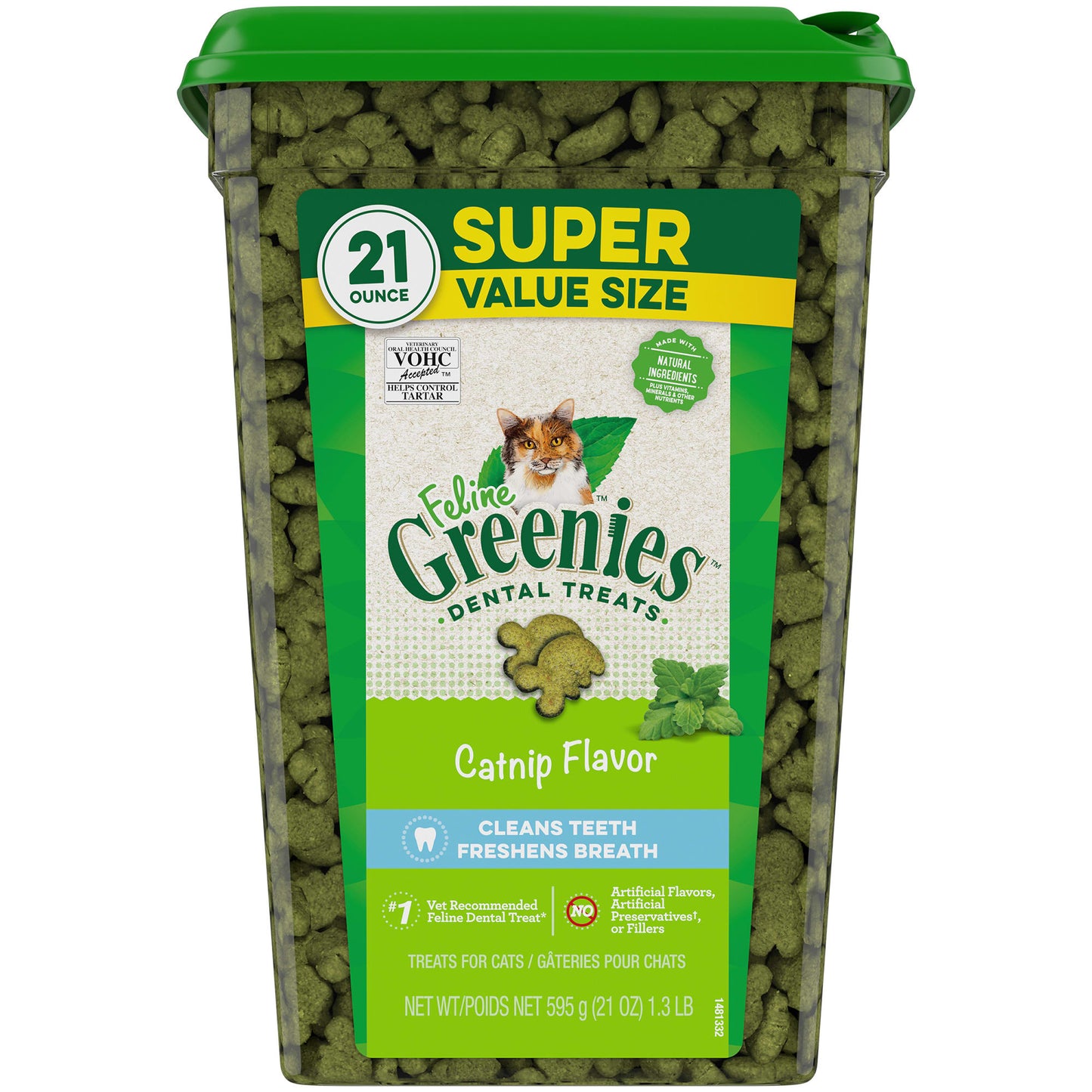 Greenies Feline Dental Cat Treats, Catnip Flavor, 21oz Tub