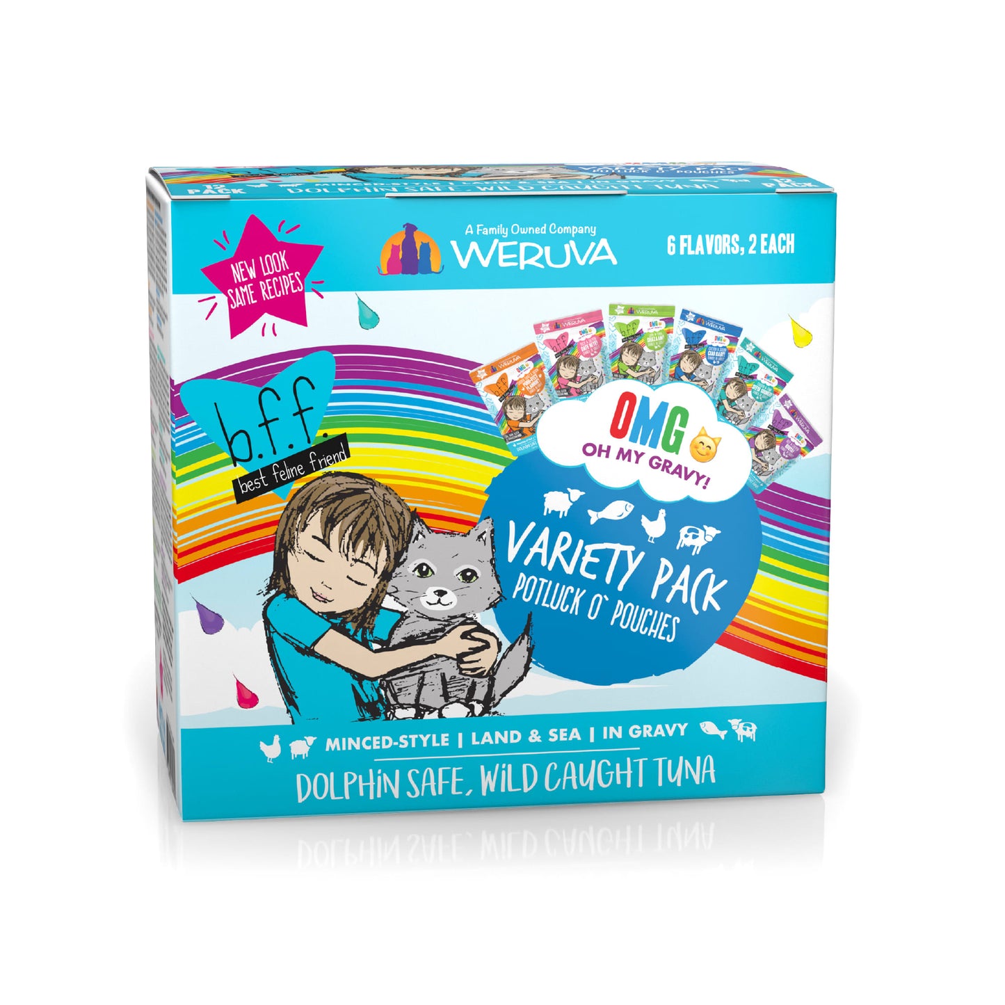 Weruva BFF OMG Potluck O'Pouches Wet Cat Food Variety Pack, (12) 2.8 oz. Pouches