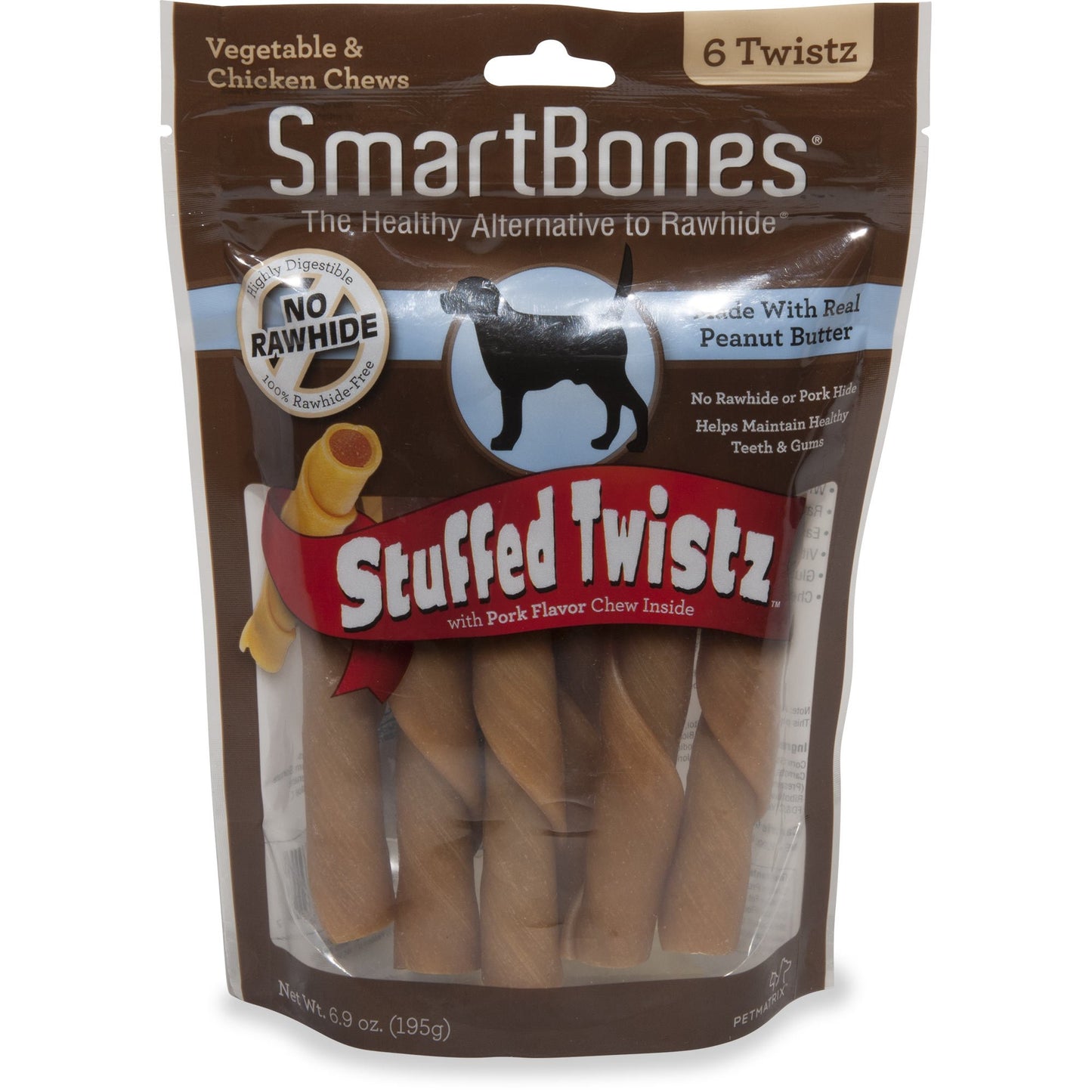 SmartBones Stuffed Twistz Dog Chew- Peanut Butter Rawhide-Free 6 Pk