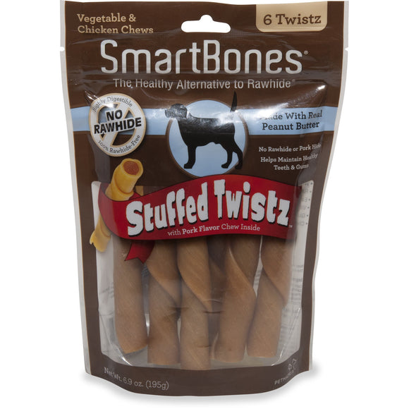 SmartBones Stuffed Twistz Dog Chew- Peanut Butter  Rawhide-Free 6 Pk