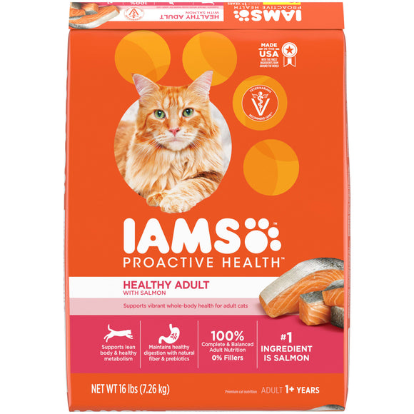 IAMS PROACTIVE HEALTH Healthy Adult Dry Cat Food with Salmon  16 lb. Bag