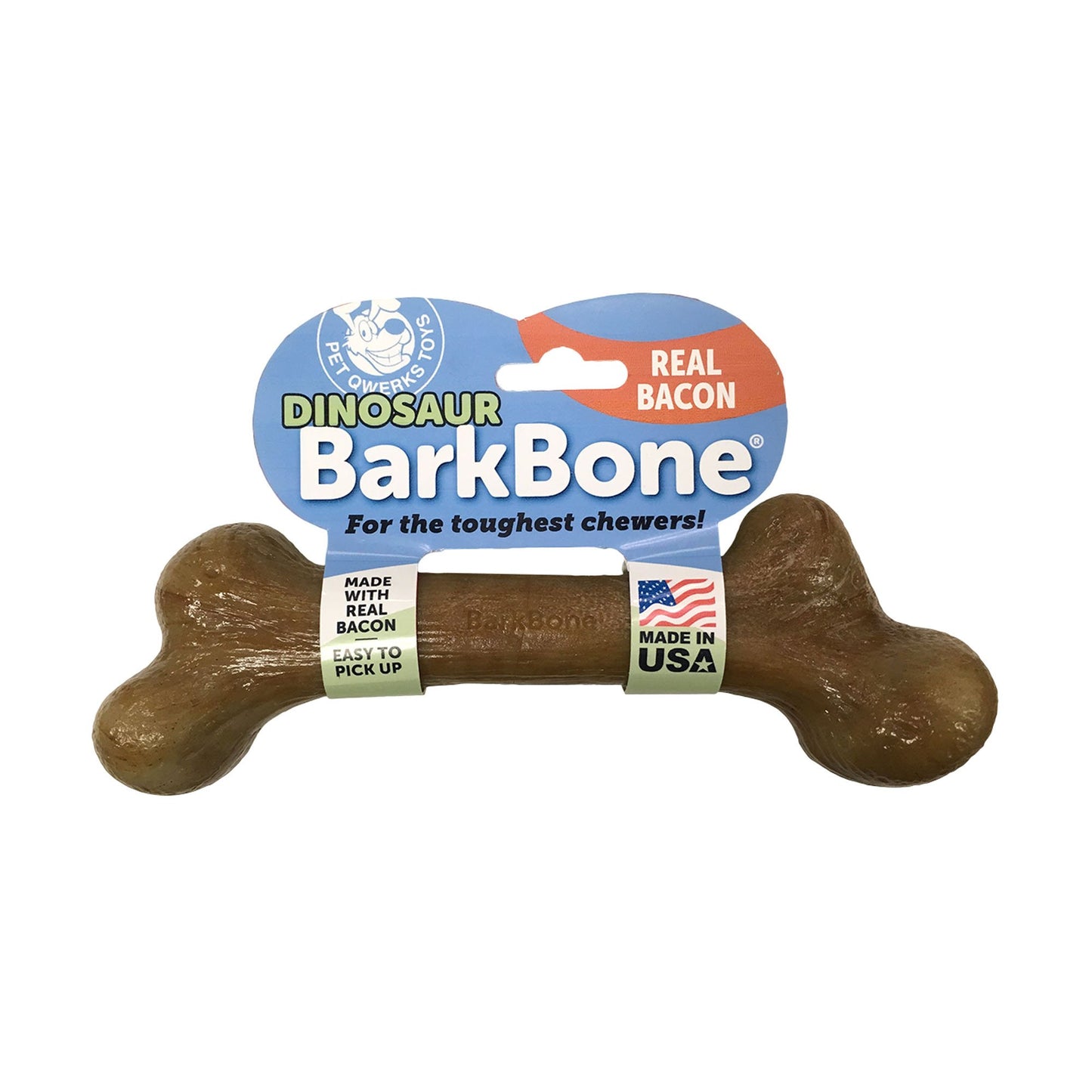 Pet Qwerks BarkBone Dinosaur Nylon Dog Bone Chew Toy Bacon Flavor Medium