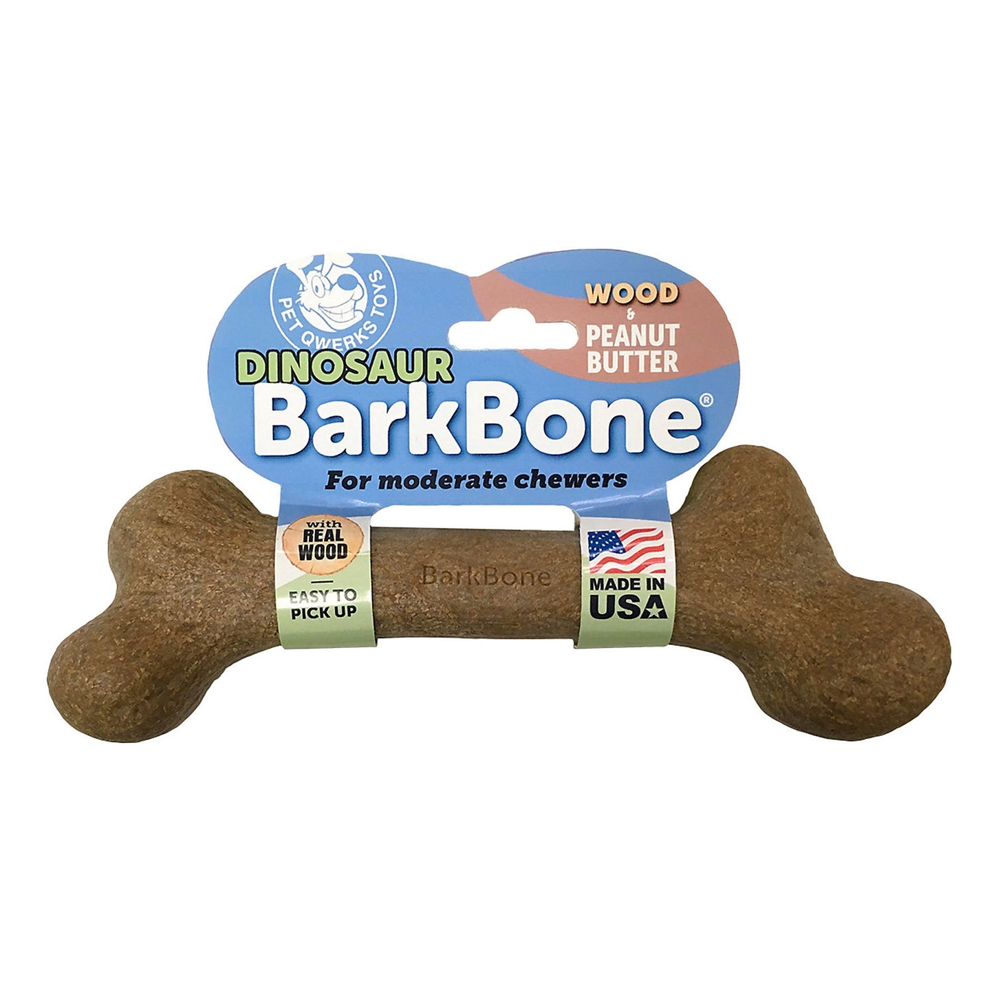 Pet Qwerks BarkBone Dinosaur Wood Dog Bone Chew Toy Peanut Butter Flavor XXX-Large