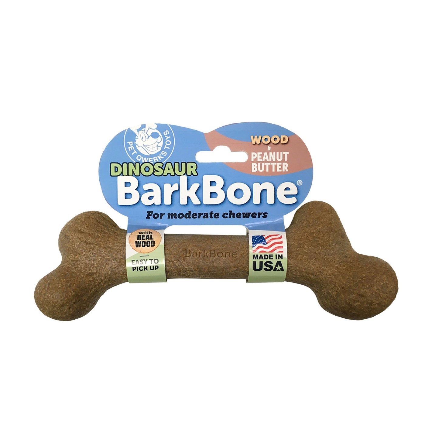 Pet Qwerks BarkBone Dinosaur Wood Dog Bone Chew Toy Peanut Butter Flavor XX-Large