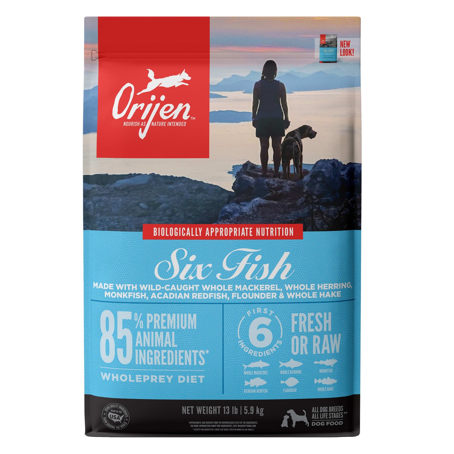 Orijen Six Fish Biologically Appropriate Fresh Fish & Sea Vegetables Dry Dog Food, 13 lb
