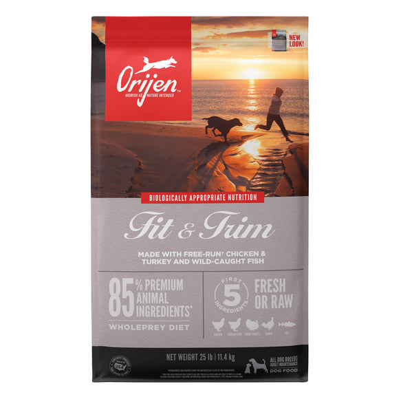ORIJEN Fit & Trim Grain Free Support Healthy Weight High Protein Fresh & Raw Animal Ingredients Dry Dog Food, 25 lbs.