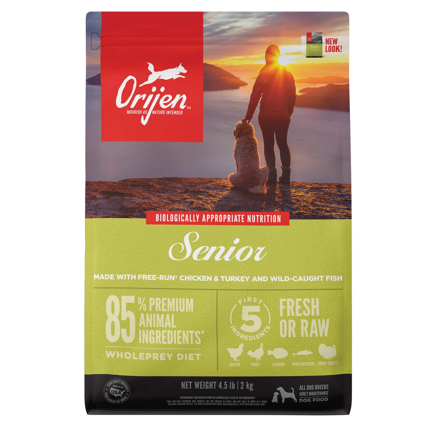 Orijen Senior Biologically Appropriate Grain-Free Chicken, Turkey & Fish Senior Dry Dog Food, 4.5 lb