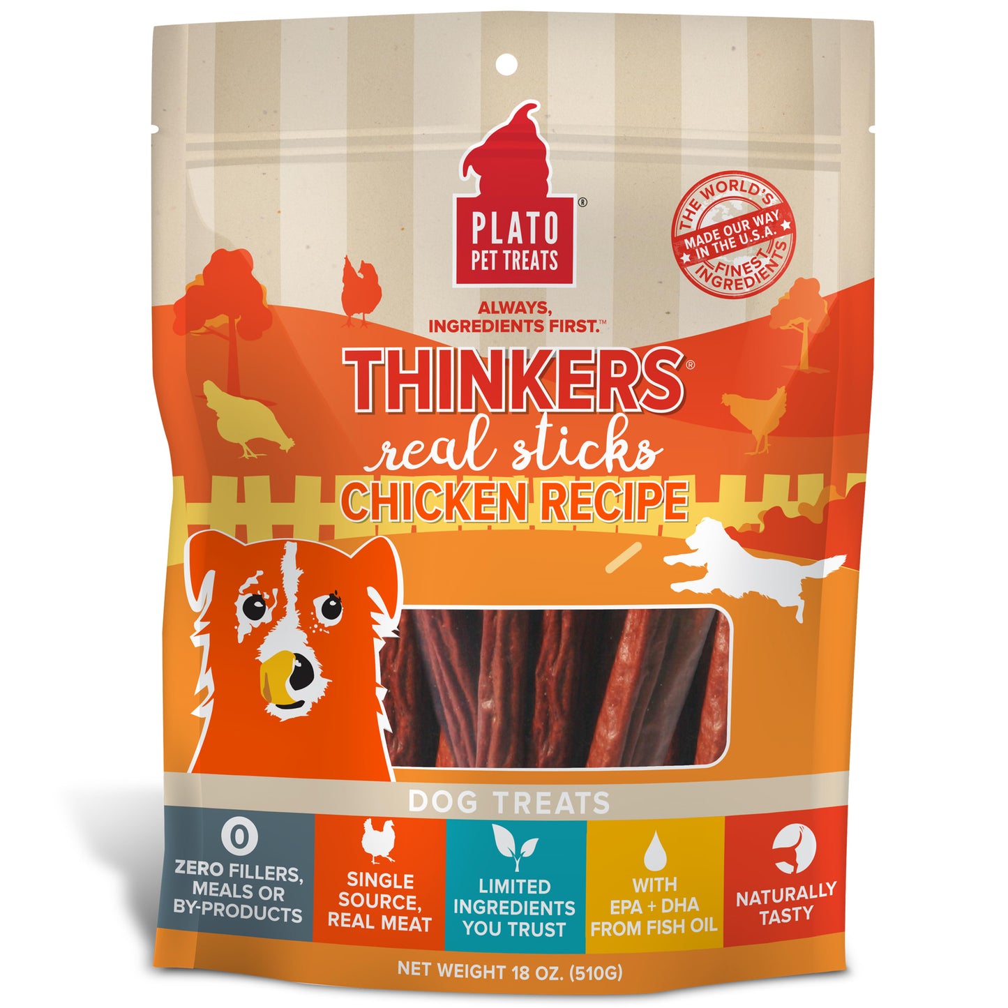 Plato Pet Treats Thinkers Chicken Dog Treats, 18 Ounce