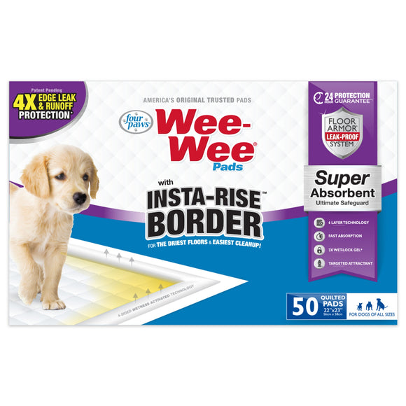 Four Paws Wee-Wee Insta Rise Border Dog Pads - 50ct