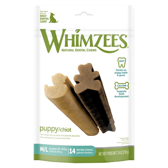 WHIMZEES Puppy Daily Dental Dog Treats, Medium and Large Breeds, Bag of 14