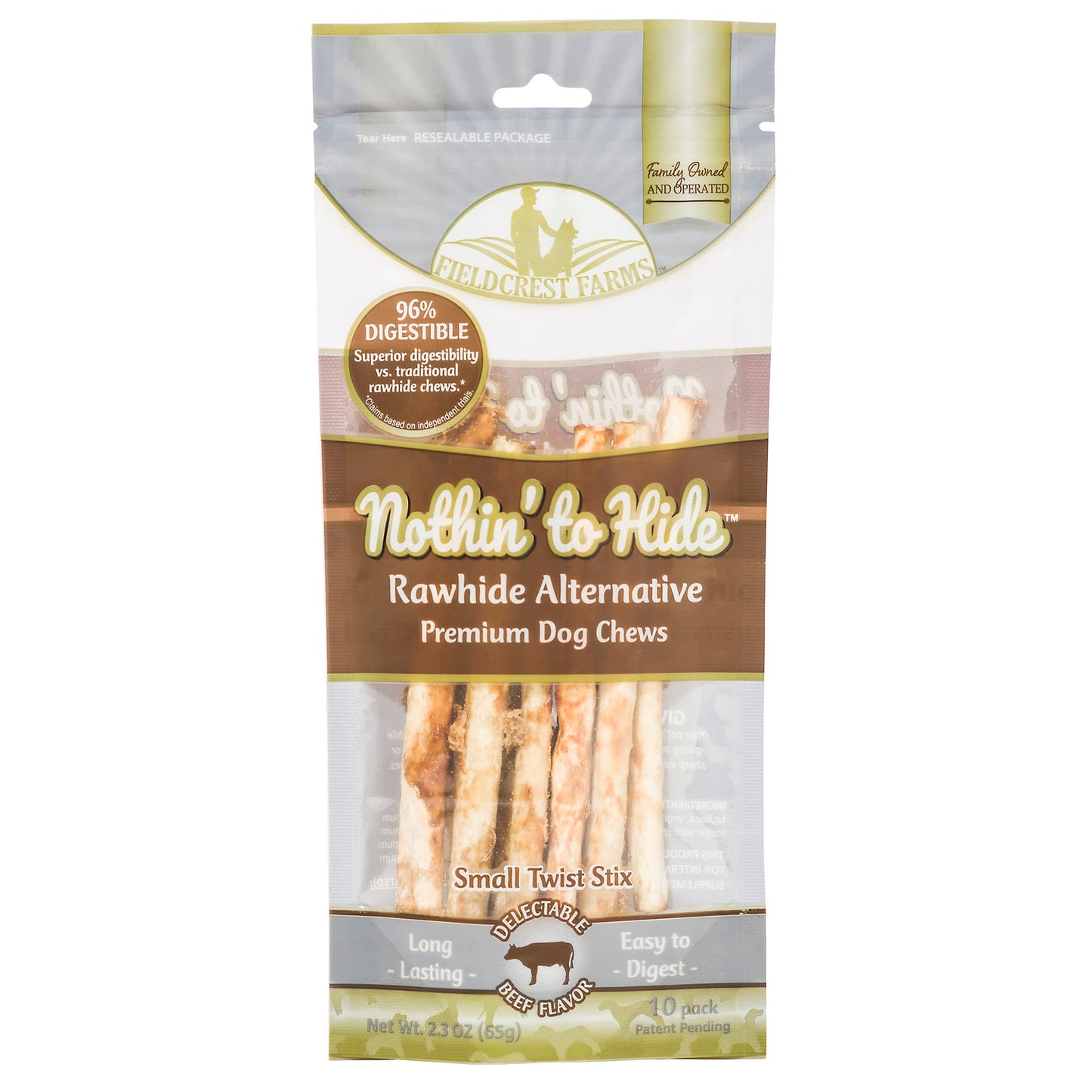 TopDawg 39140 Nothin Rawhide Alternative Beef Small Twist Stix - Pack of 10