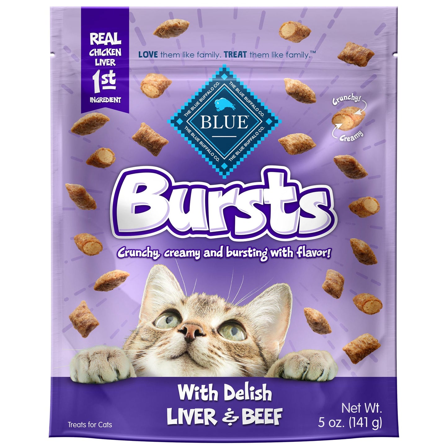 Blue Buffalo Bursts Chicken Liver & Beef Flavor Crunchy Treats for Cats Whole Grain 5 oz. Bag