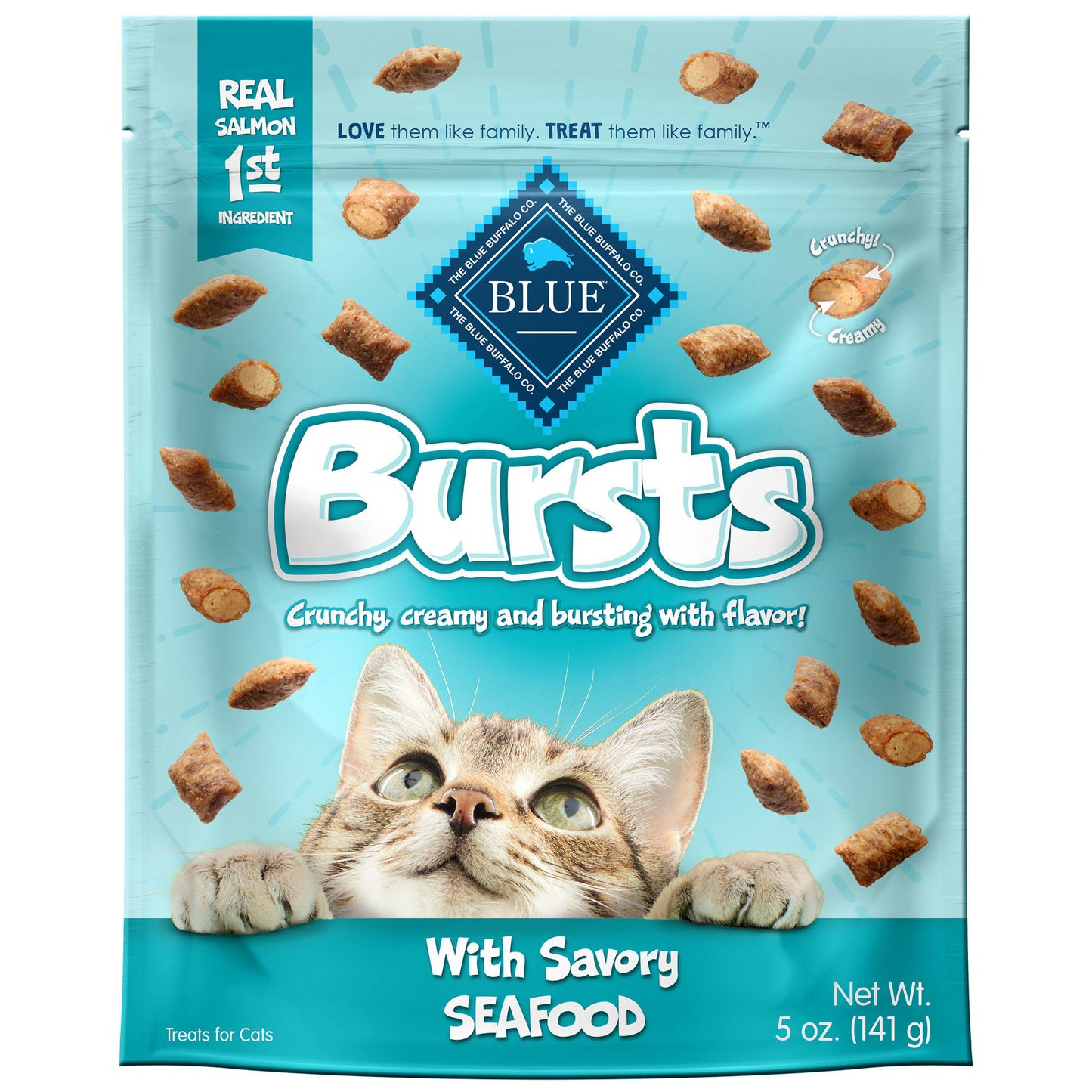Blue Buffalo Bursts Seafood Flavor Crunchy Treats for Cats Whole Grain 5 oz. Bag